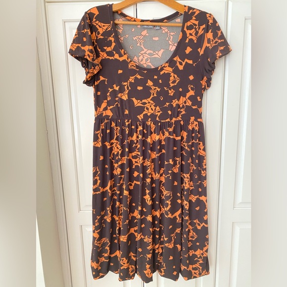 APT.9 Brown orange floral Round Neck Short Sleeve Knee Length pull on Dress.S/M - Picture 1 of 8